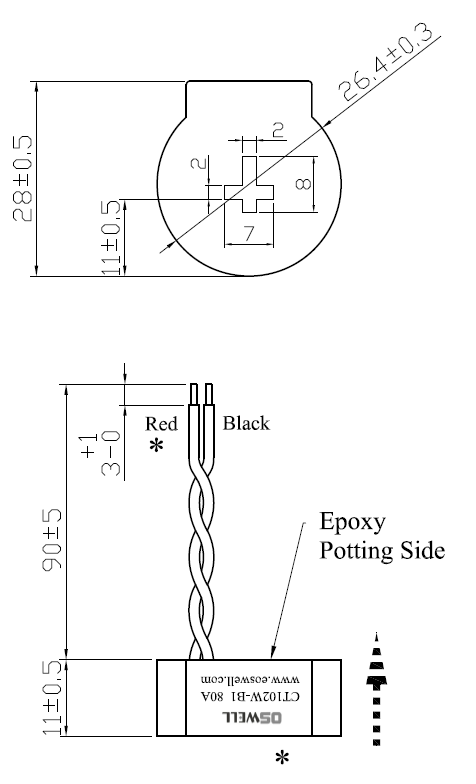 Transformador de corriente en miniatura CT102W B1 de 80 A
