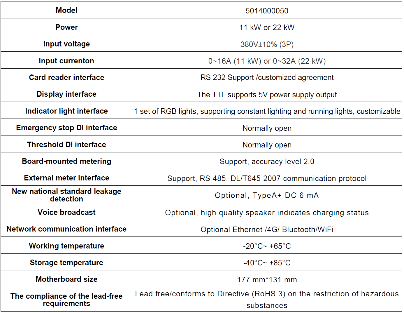componentes para carga de vehículos eléctrico 5014000050 11/22kW European