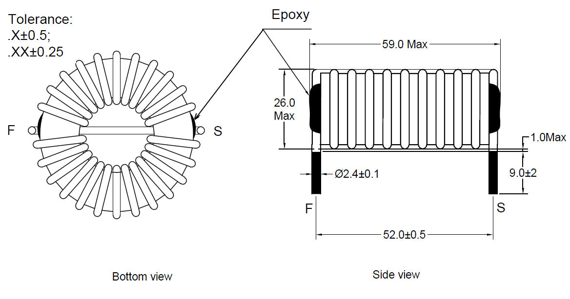 Inductor toroidal IN T184 10010 para electrónica de potencia de contadores