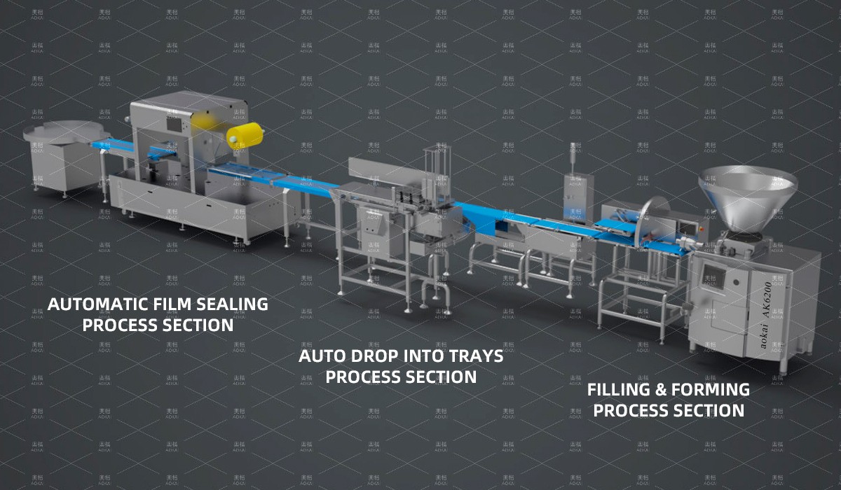 General ham sausage production whole line - industrial processing machines layout