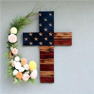 wooden American flag cross pendant