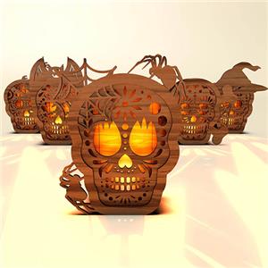 wooden skull lantern