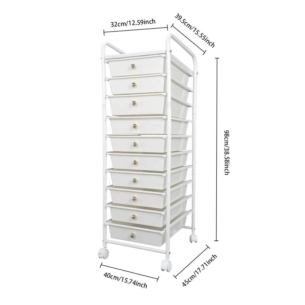 White 10 Drawer Rolling Cart factory