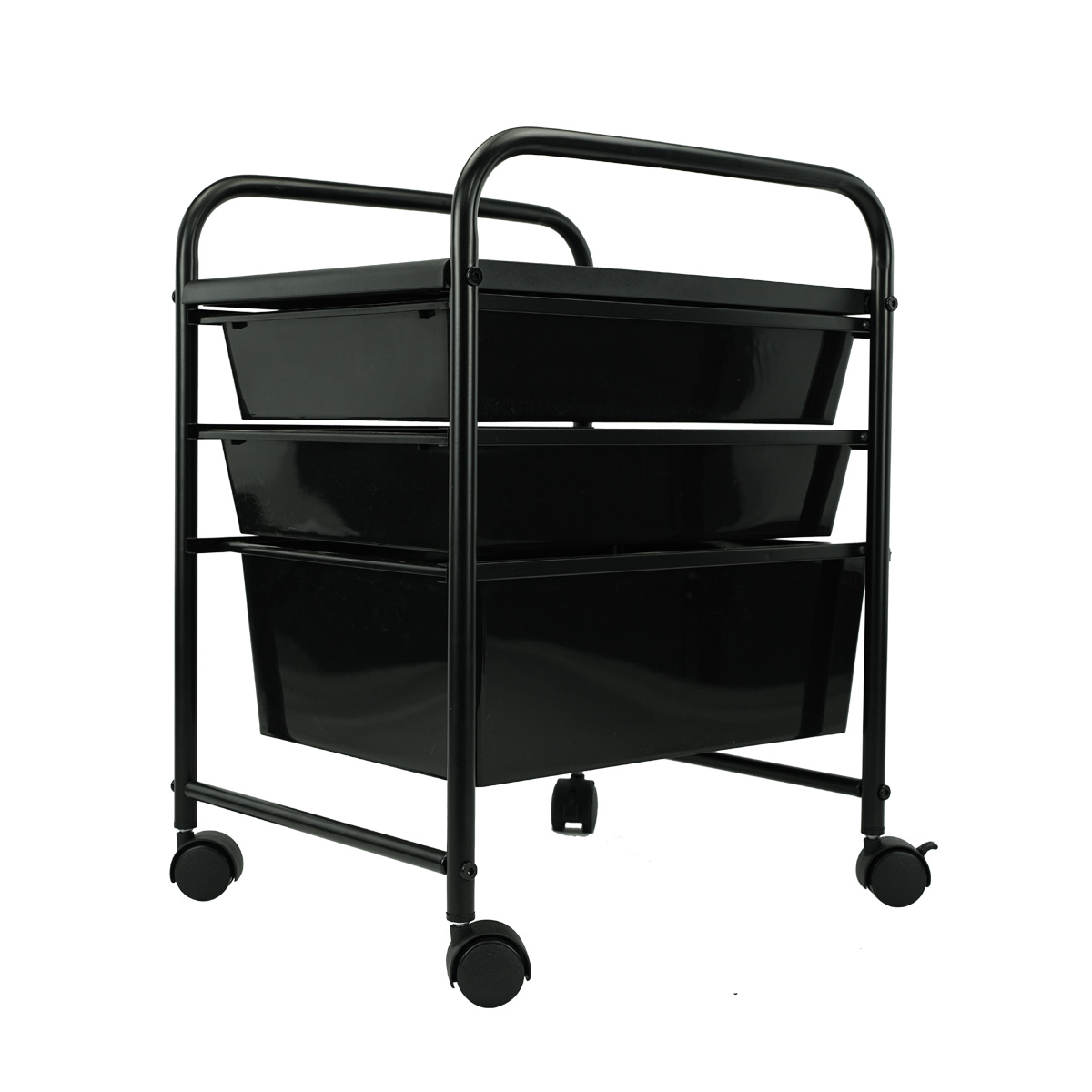 Trolley with 3 Black Plastic Drawers