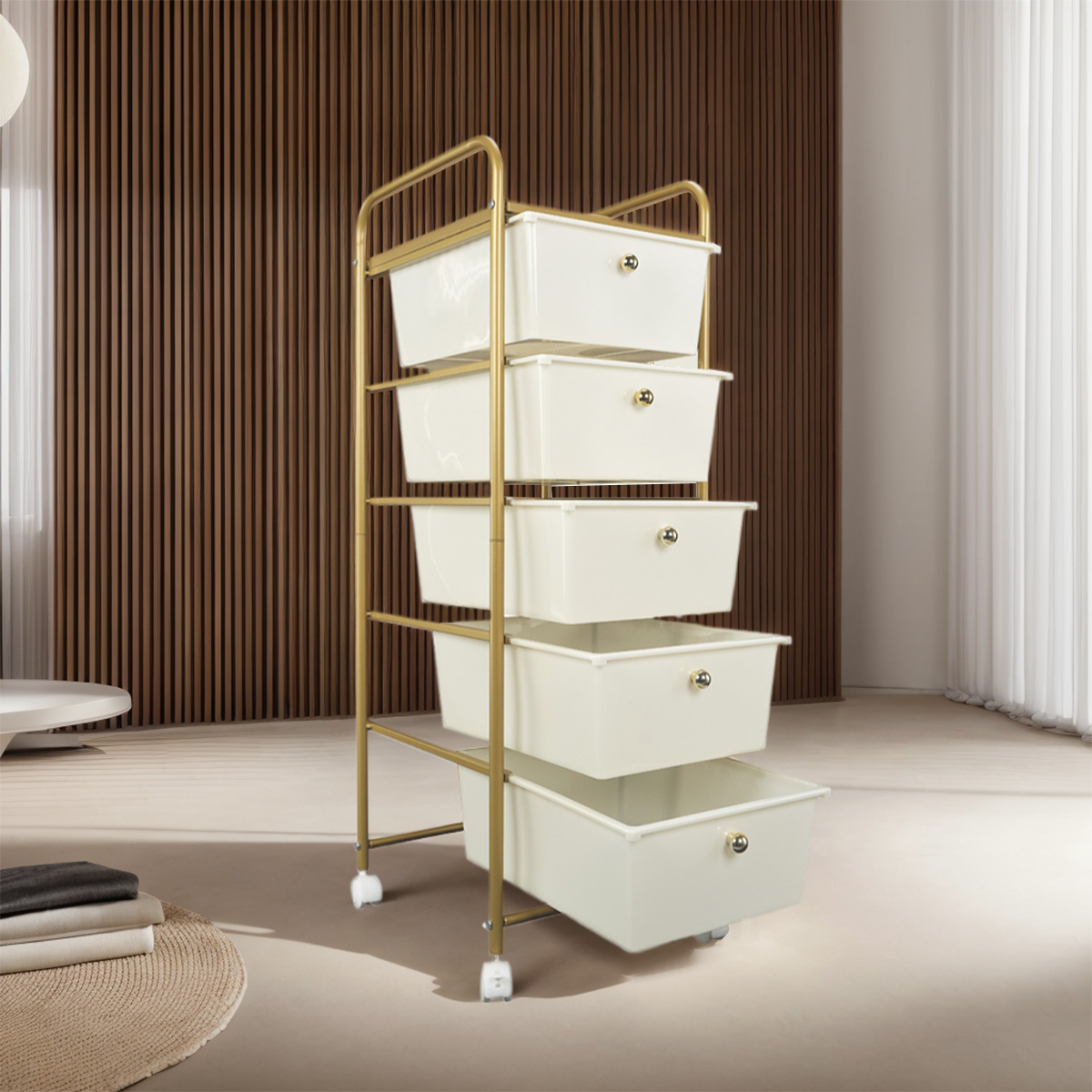 Gold Plastic Rolling Storage Cart
