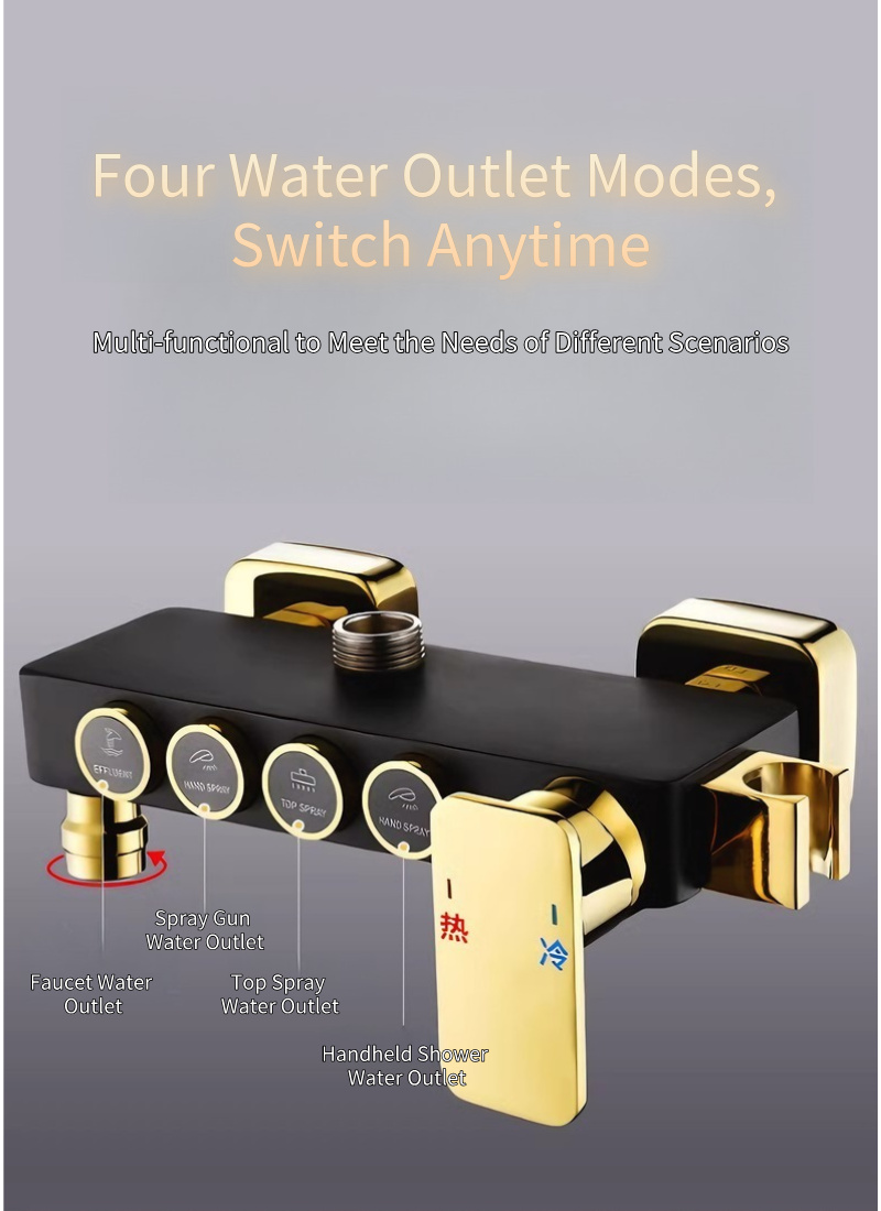 black and gold shower fixtures