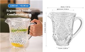 1300 ml crystal-style acrylic pitcher showing handle and dimensions